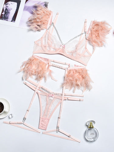 Lace Feather Four-Piece Lingerie Set